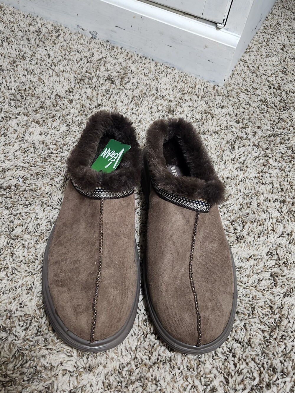Skechers Taupe Suede-Look Fur-Trim Slip-On Slippers